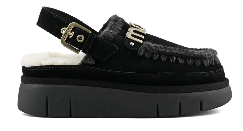 Mou Bounce Clog Sabot Nero Camoscio Platform