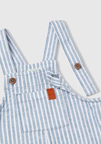 Benetton Salopette Bimbi 12 Mesi Misto Lino Rigato Tasche