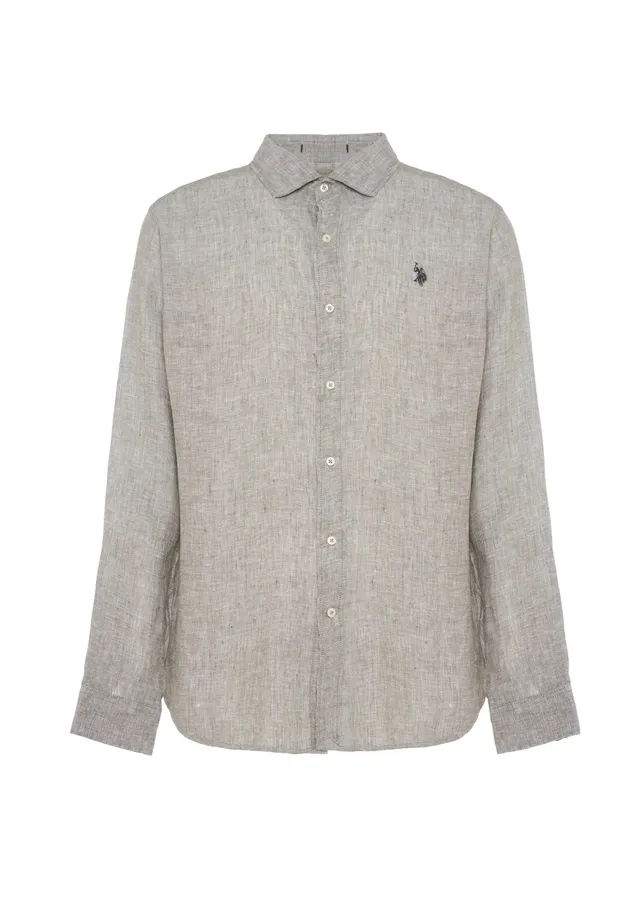 U.S. Polo Assn US43104011 Camicia Lino Uomo Grigio Slim