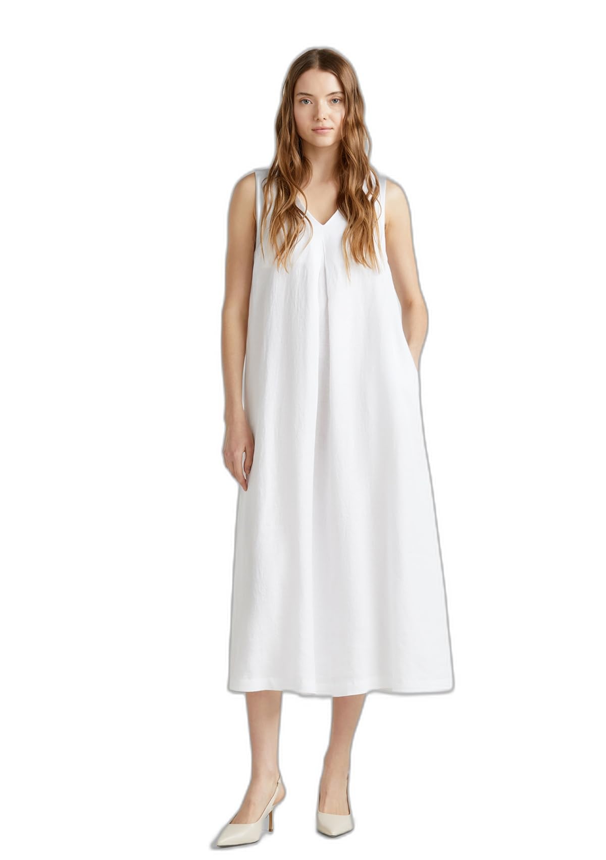 Benetton 4aghdv07c Vestito Donna Linea A Bianco Ottico 101