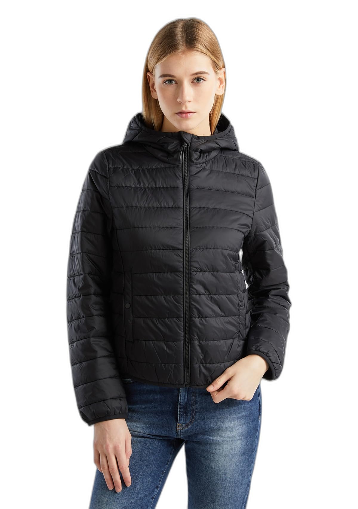 Benetton 2twddn024 giacca donna nero 100 micropiuma dritto