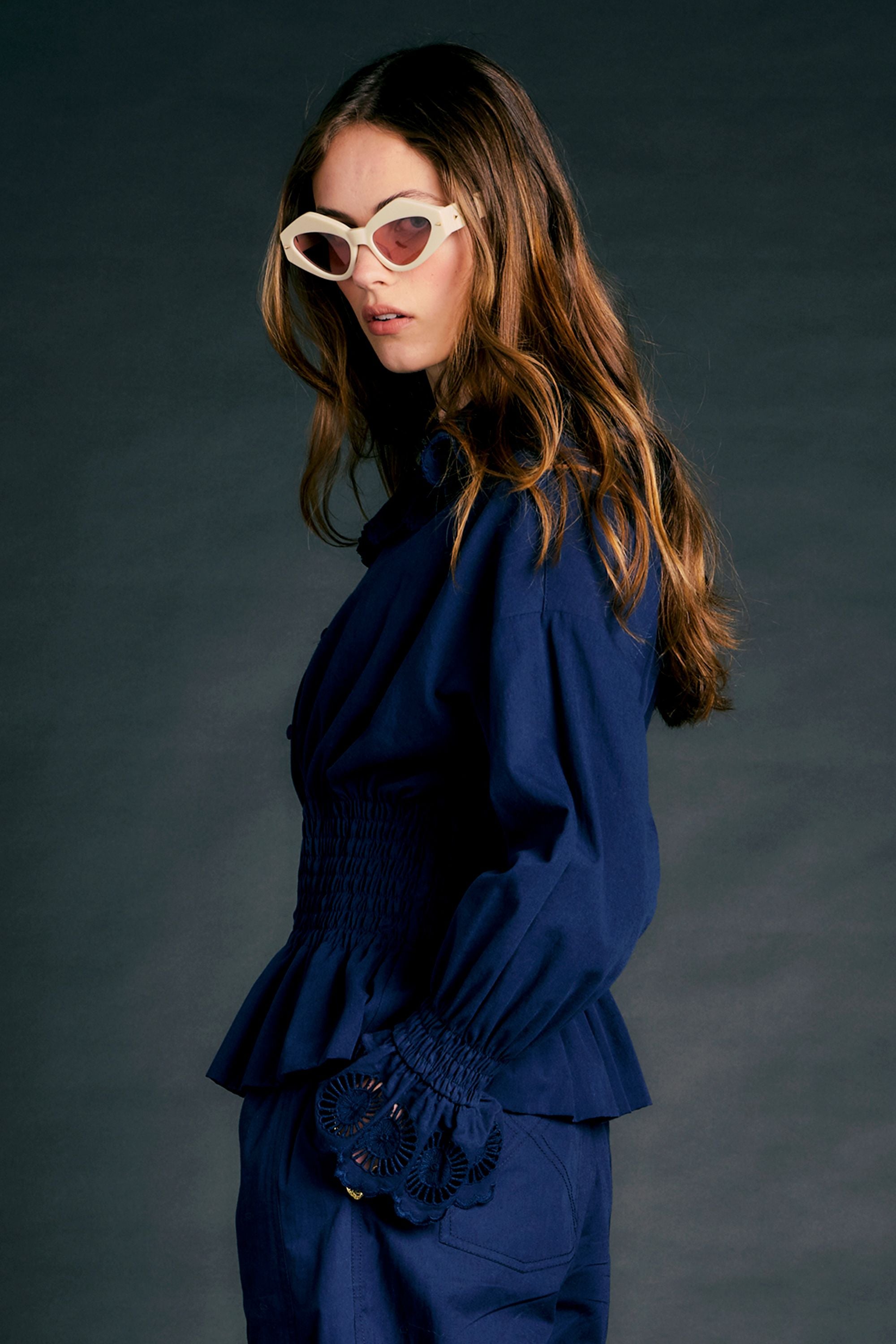Karen Walker Treasurer Shirt camicia navy ricamo