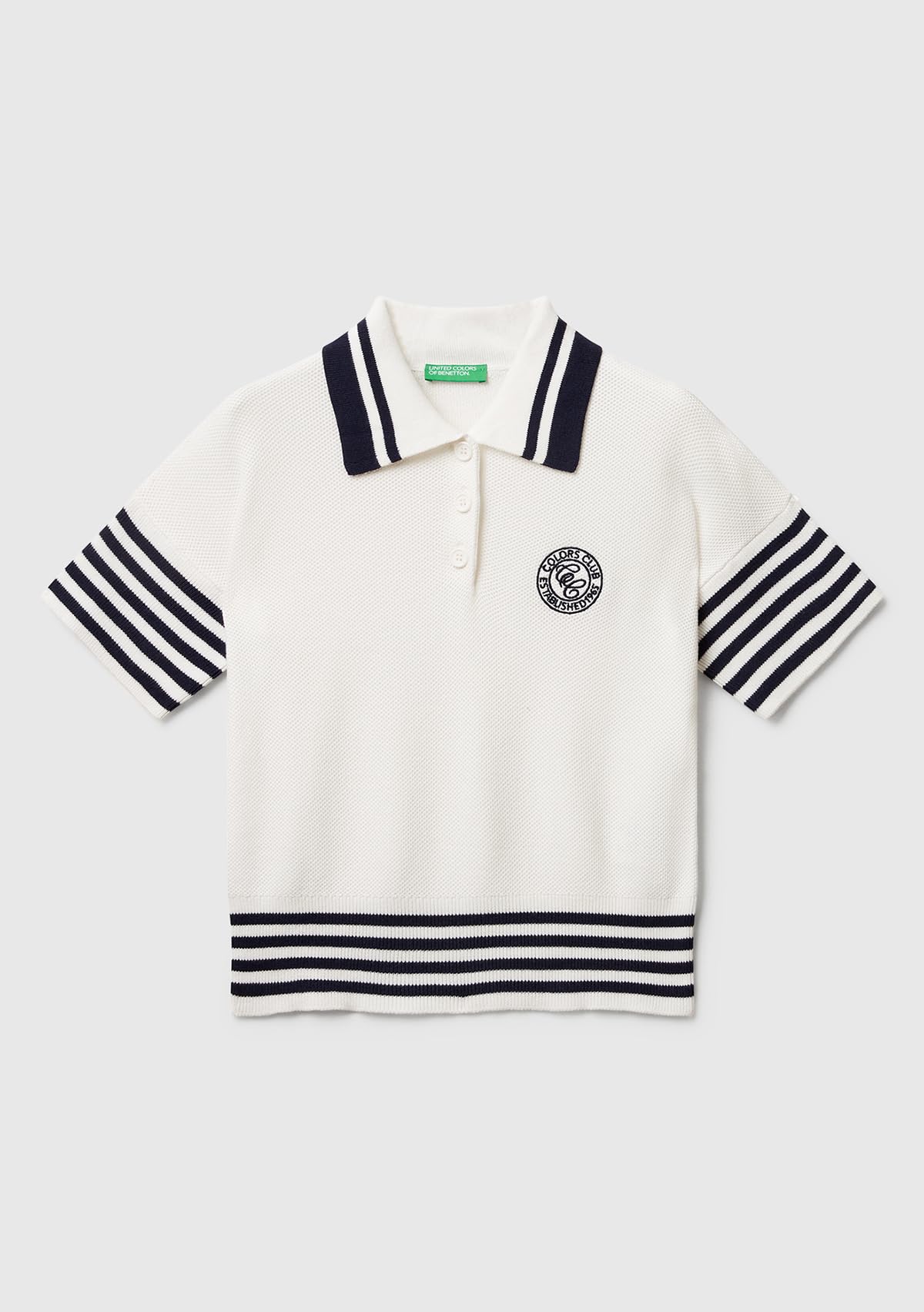 Benetton Polo maglia manica corta piquet righe ricamo