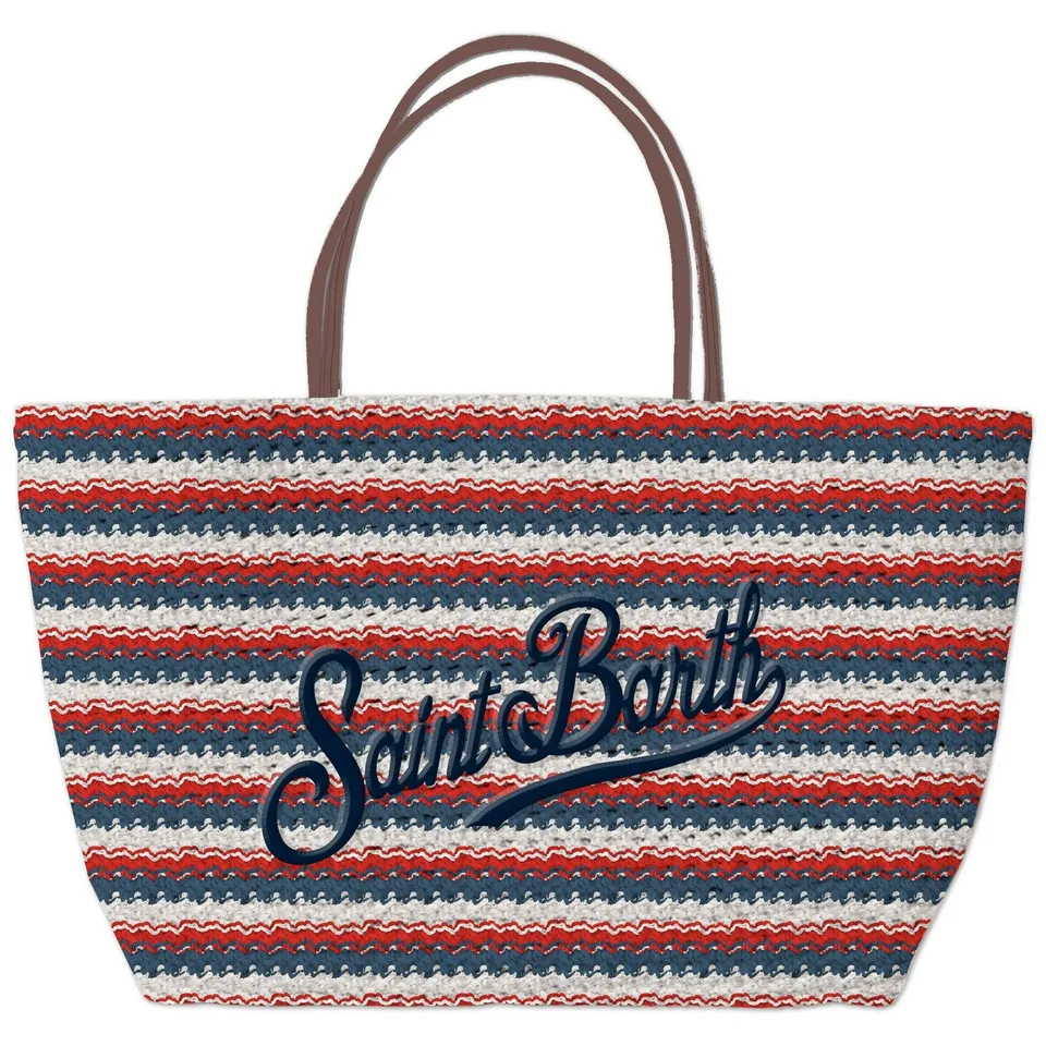 MC2 Saint Barth Crochet Tote Borsa Navy Rosso Stripes