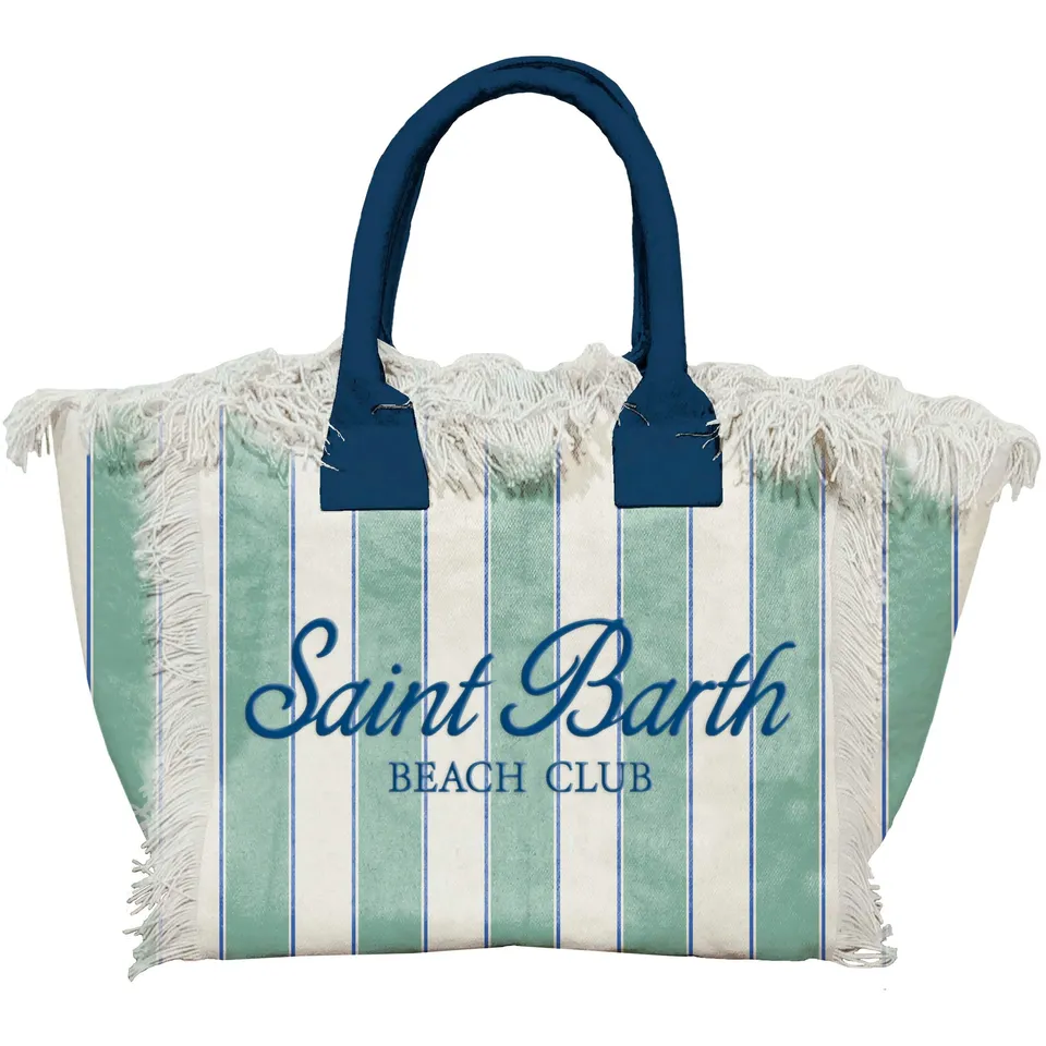 MC2 Saint Barth Vanity 00937L borsa canvas righe verde salvia navy