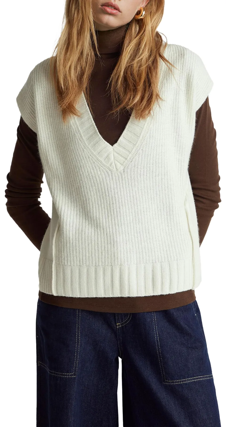 Benetton 126wd4033 gilet scollo V morbido beige