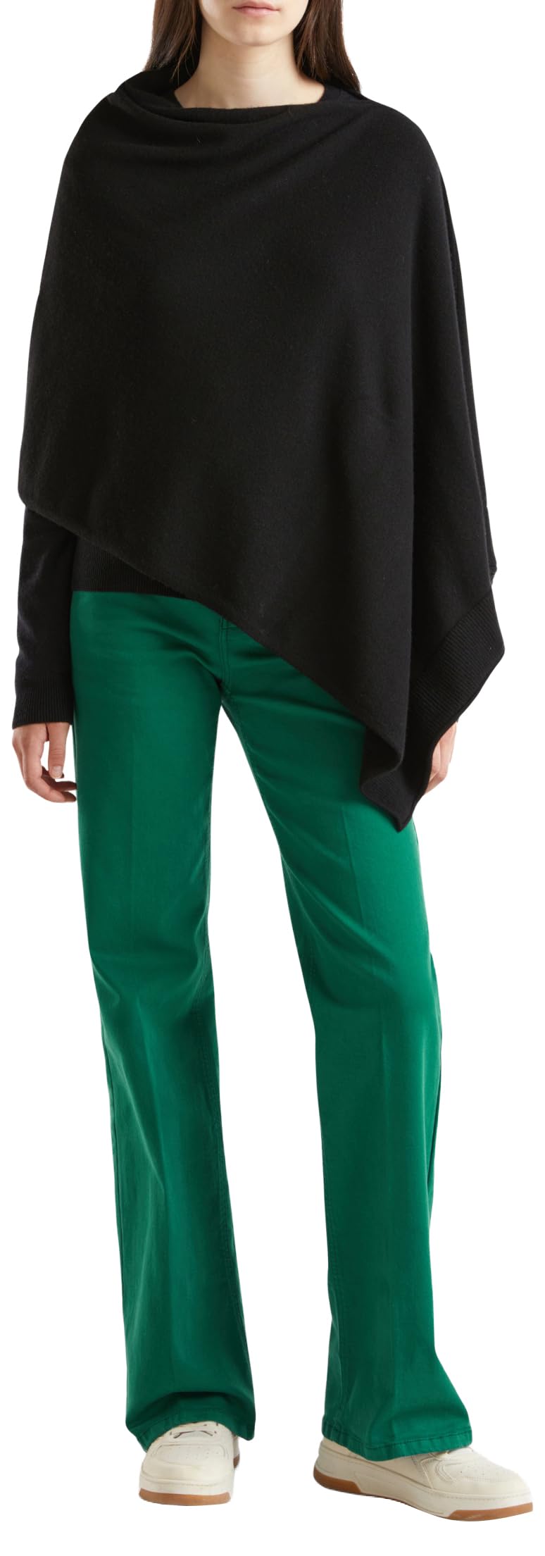 Benetton poncho donna nero maglia autunno inverno