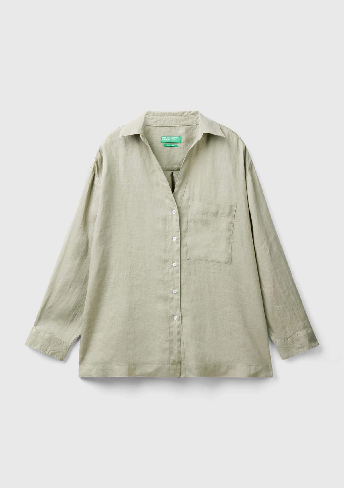 Benetton 5BMLDQ078 camicia lunga donna in lino