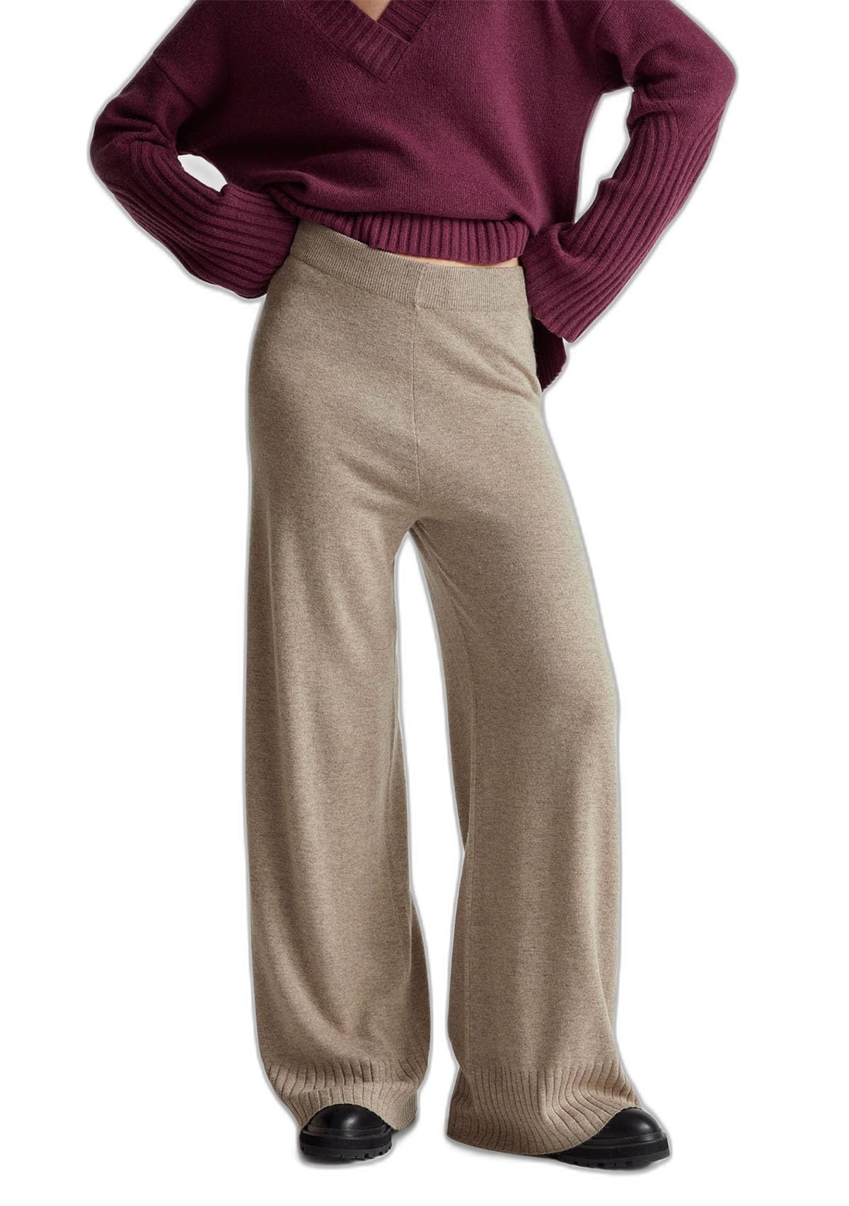 Benetton Pantaloni Donna Gamba Larga Vita Elastica