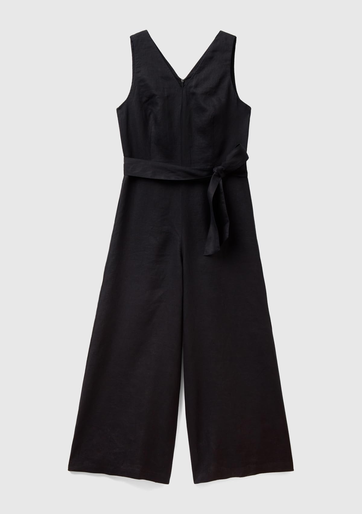 Benetton Tuta Donna Nero 100 Lino Scollo a V