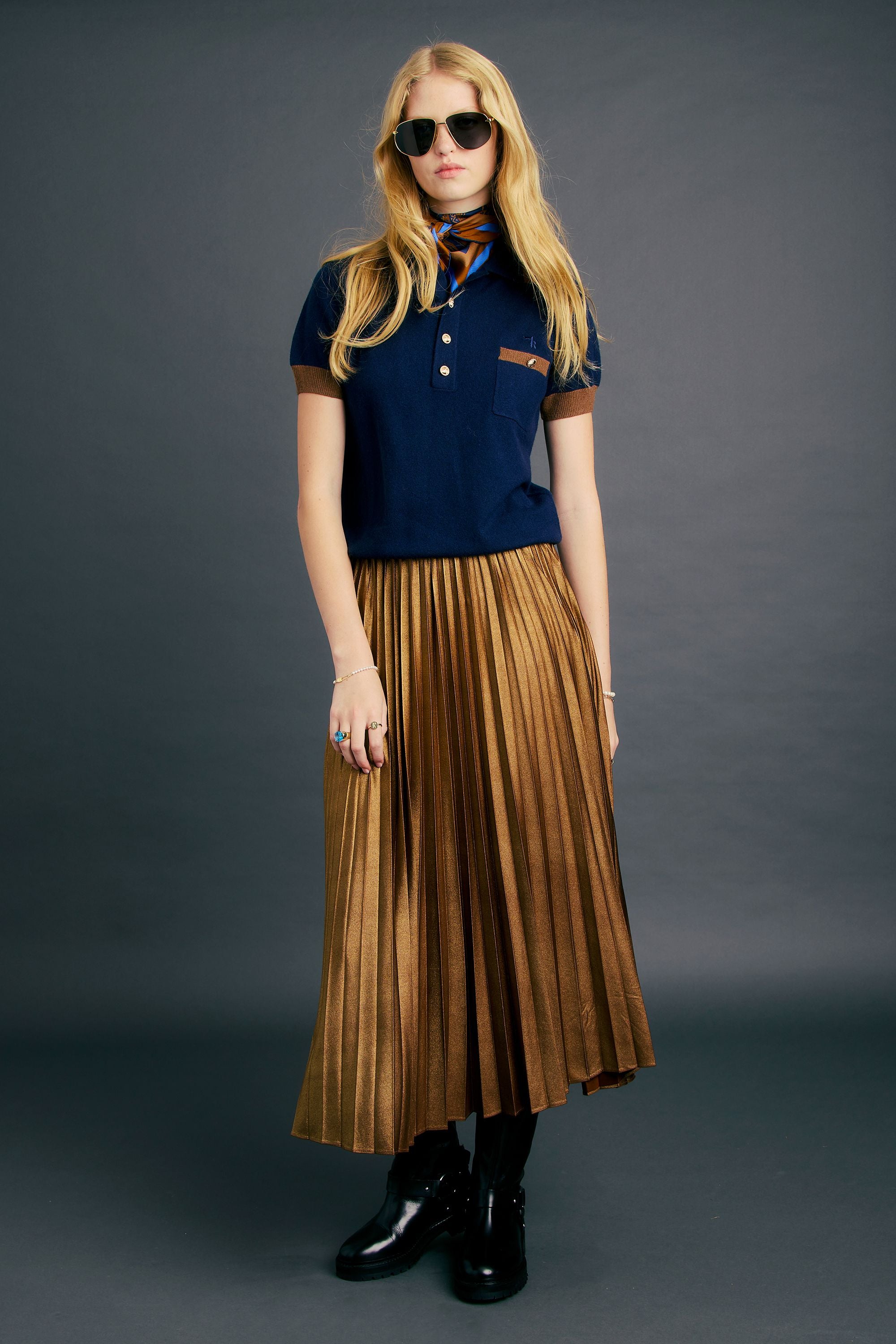 Karen Walker Amélie polo maglia navy merino-cashmere