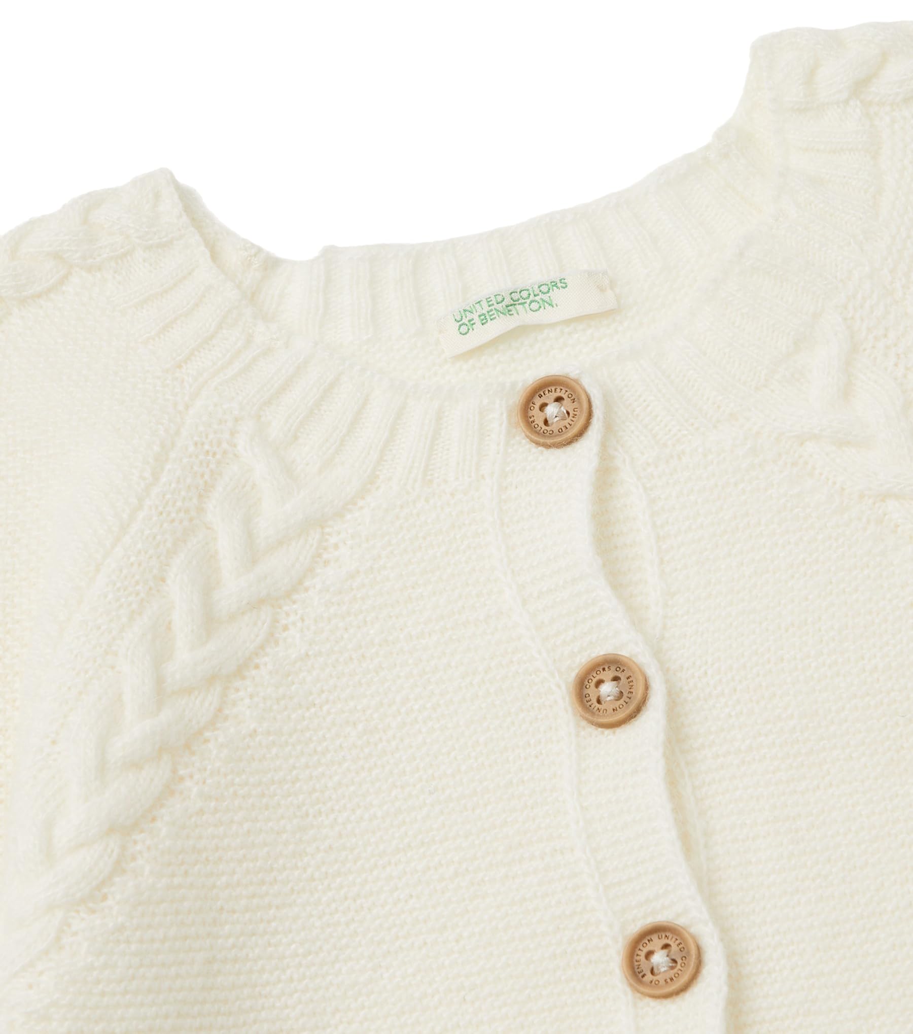 Benetton Cardigan Bimbo Bianco Links Trecce Cotone