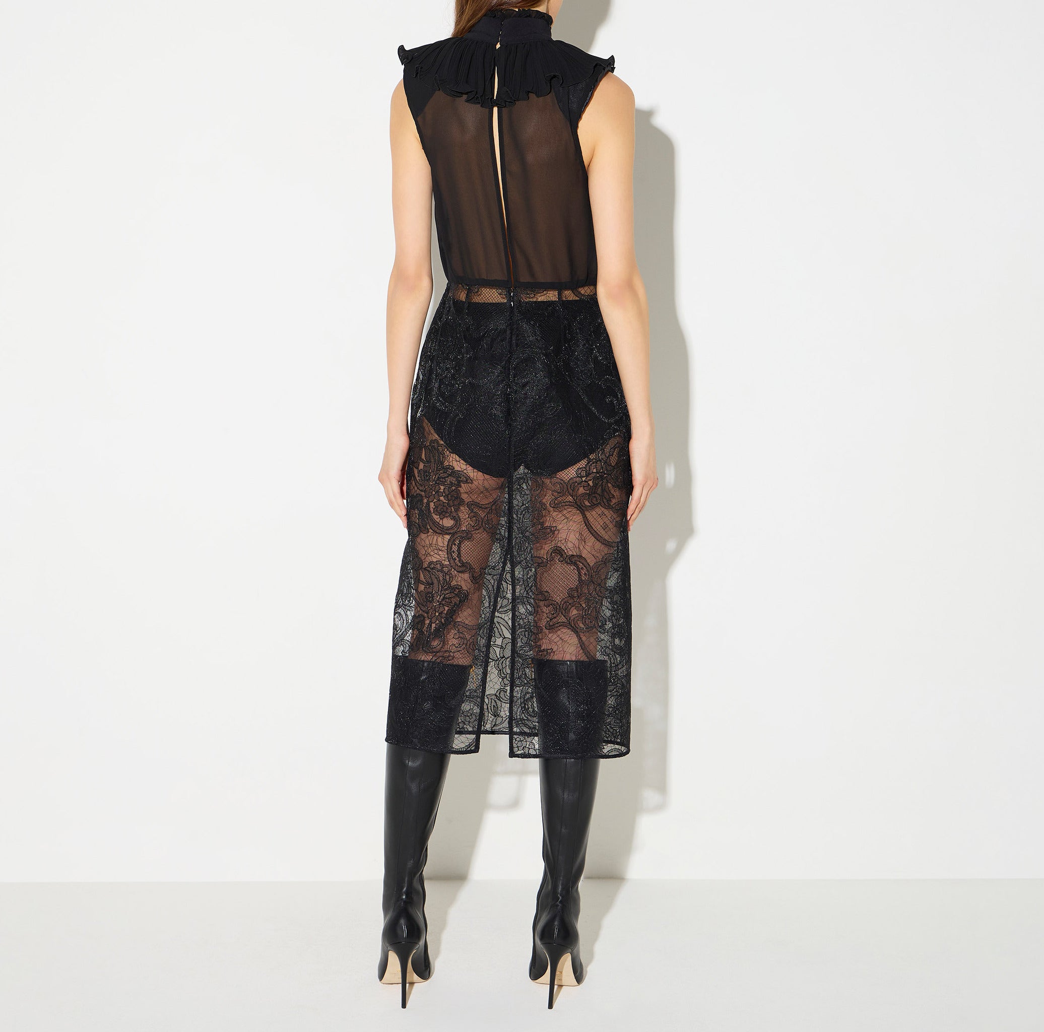 Elisabetta Franchi AB03567E2 abito midi nero pizzo