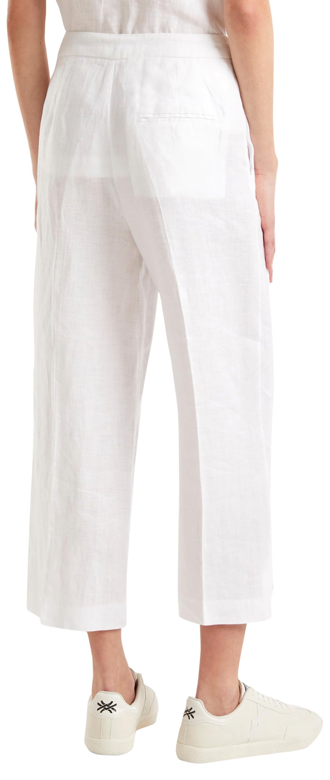 Benetton Pantaloni Donna Lino Cropped con Spacco