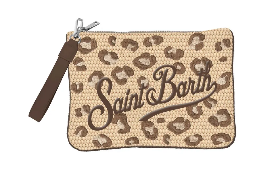 MC2 Saint Barth Parisienne Straw Pochette Leopard Beige