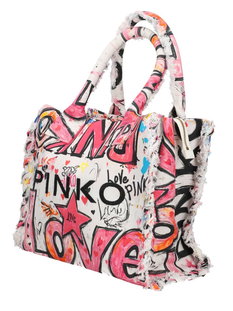PINKO Shopper 106673 A3B6 Borsa Donna Bianco Multicolor Canvas