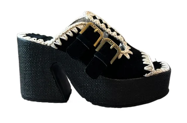 Mou SW721001A Sandalo Raffia Platform Nero