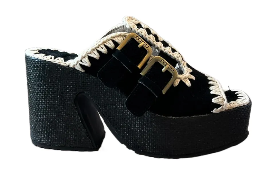 Mou SW721001A Sandalo Raffia Platform Nero