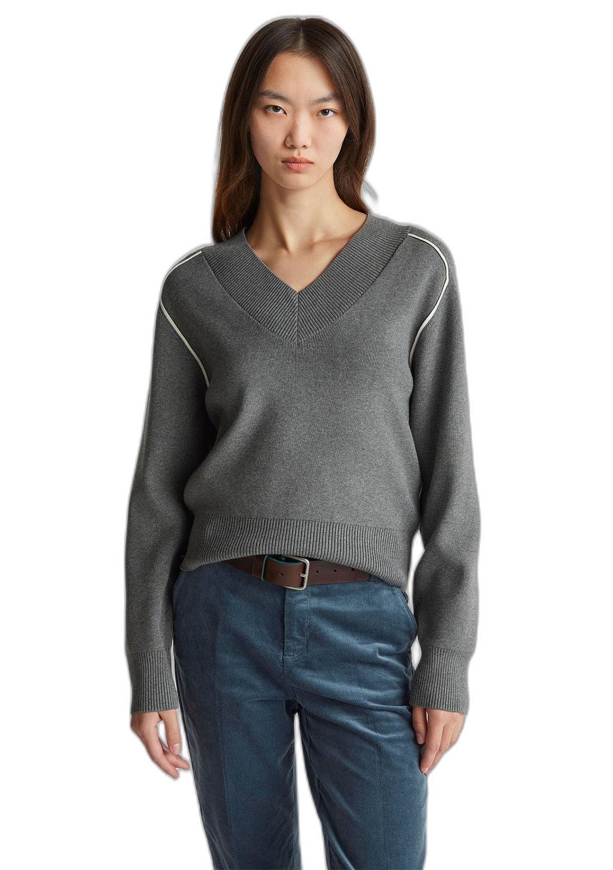 Benetton 17q3d403j Maglione Donna S scollo a V boxy