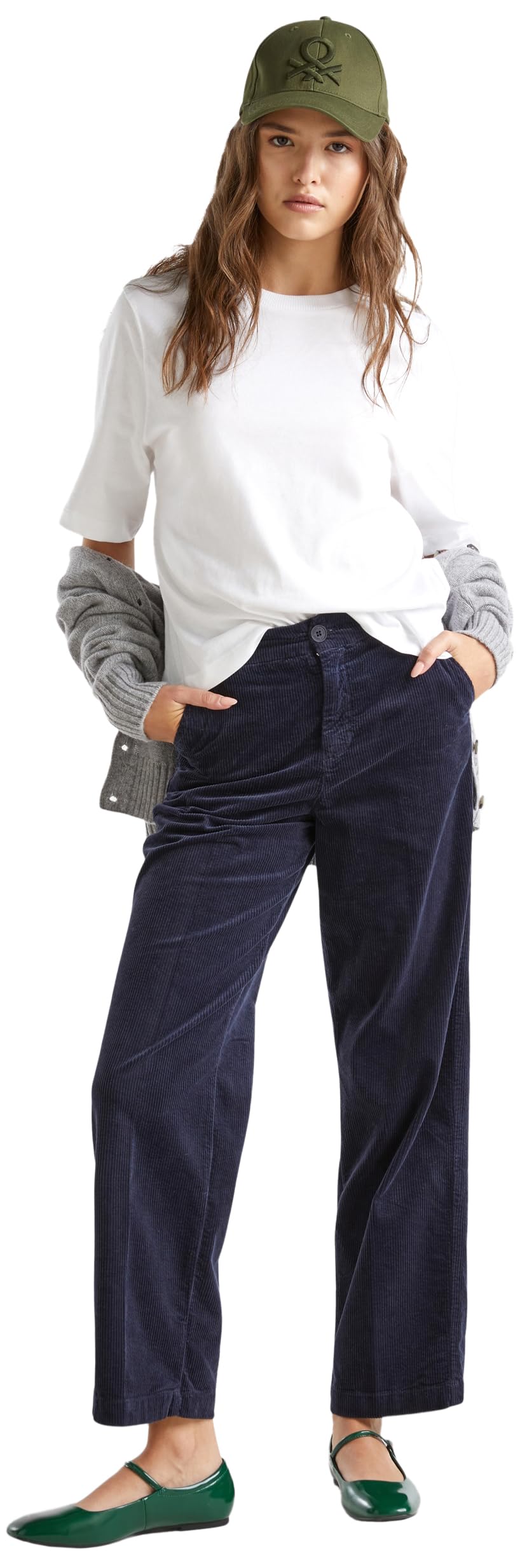 Benetton 4ha2df07i pantaloni donna blu velluto