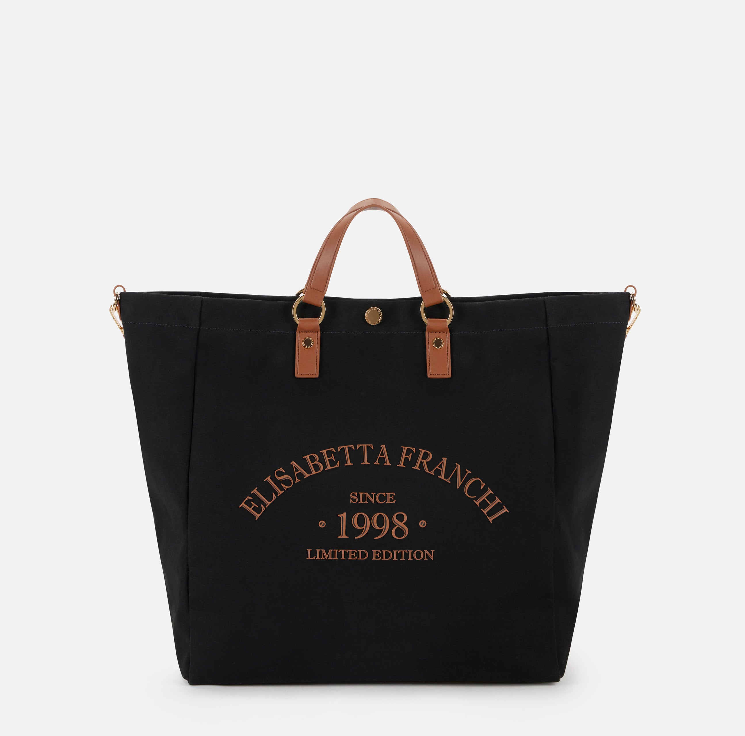 Elisabetta Franchi BS14A62E2 borsa tote canvas nero cuoio