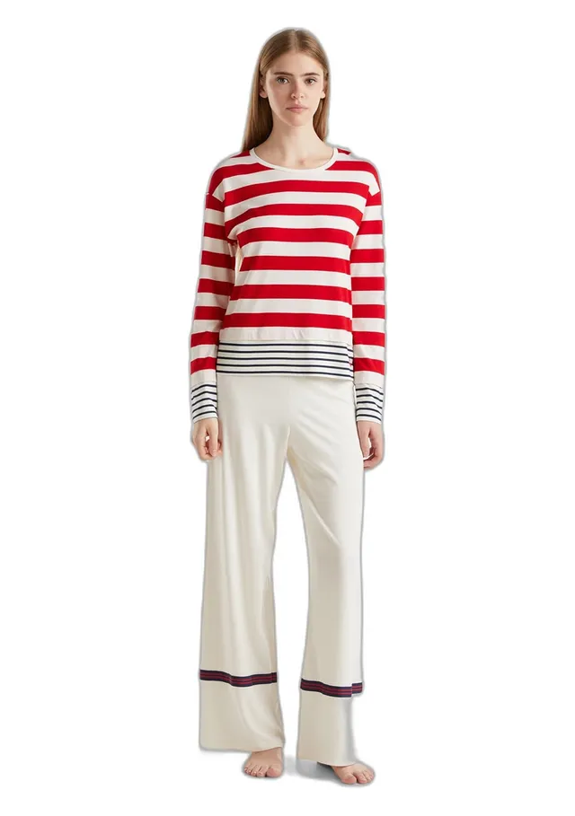 Benetton 3okg3p033 Set Pigiama Donna Cotone Multicolor