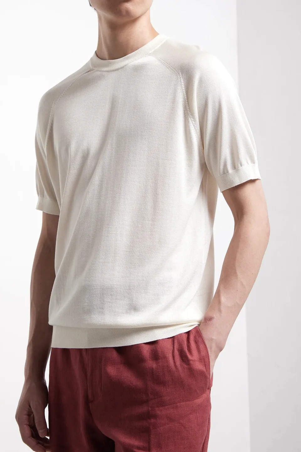 Kangra 3020 21 Maglia Uomo Avorio Seta Cashmere Maniche Corte