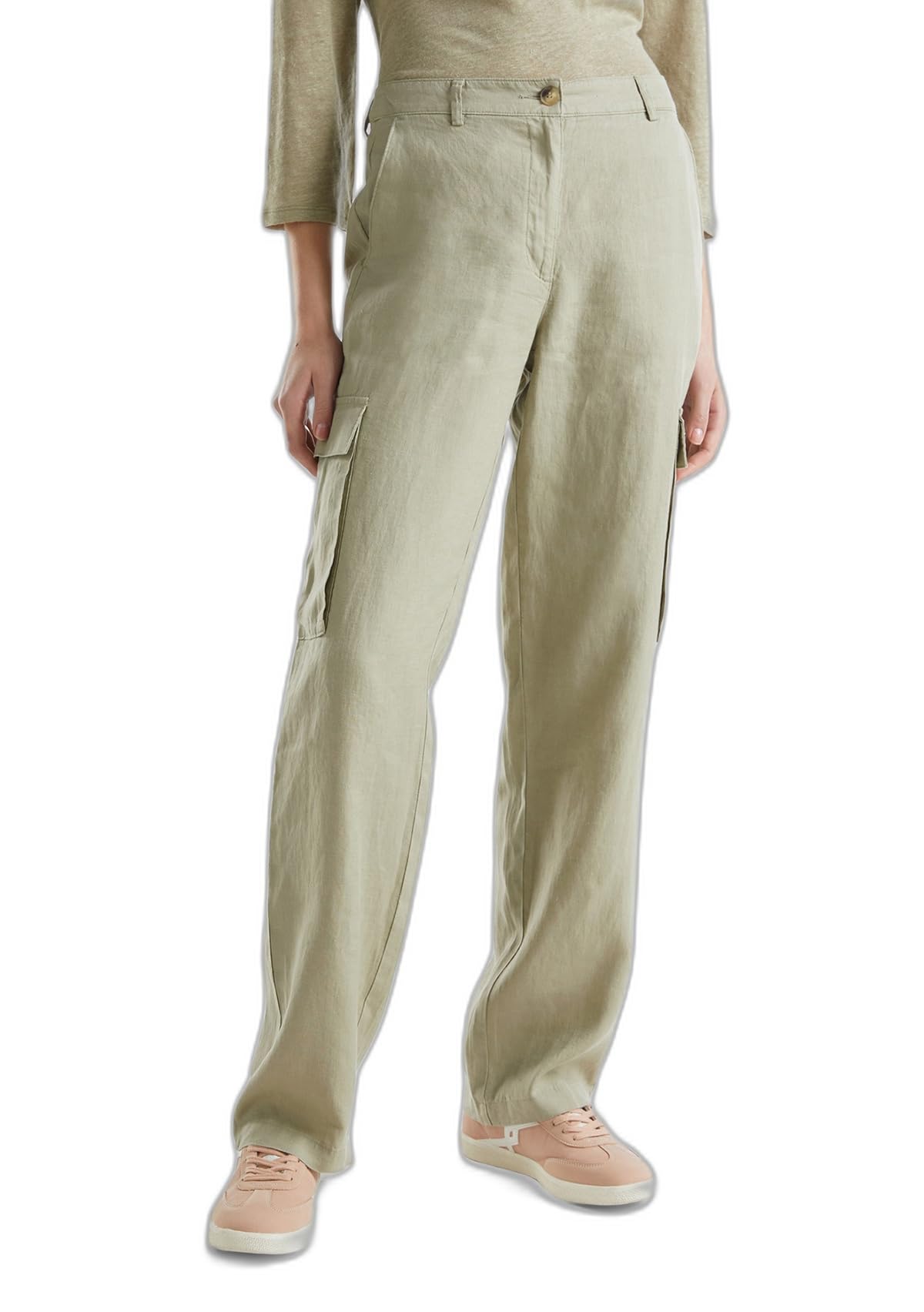 Benetton Pantaloni Donna lino cargo Beige 152 taglia 36