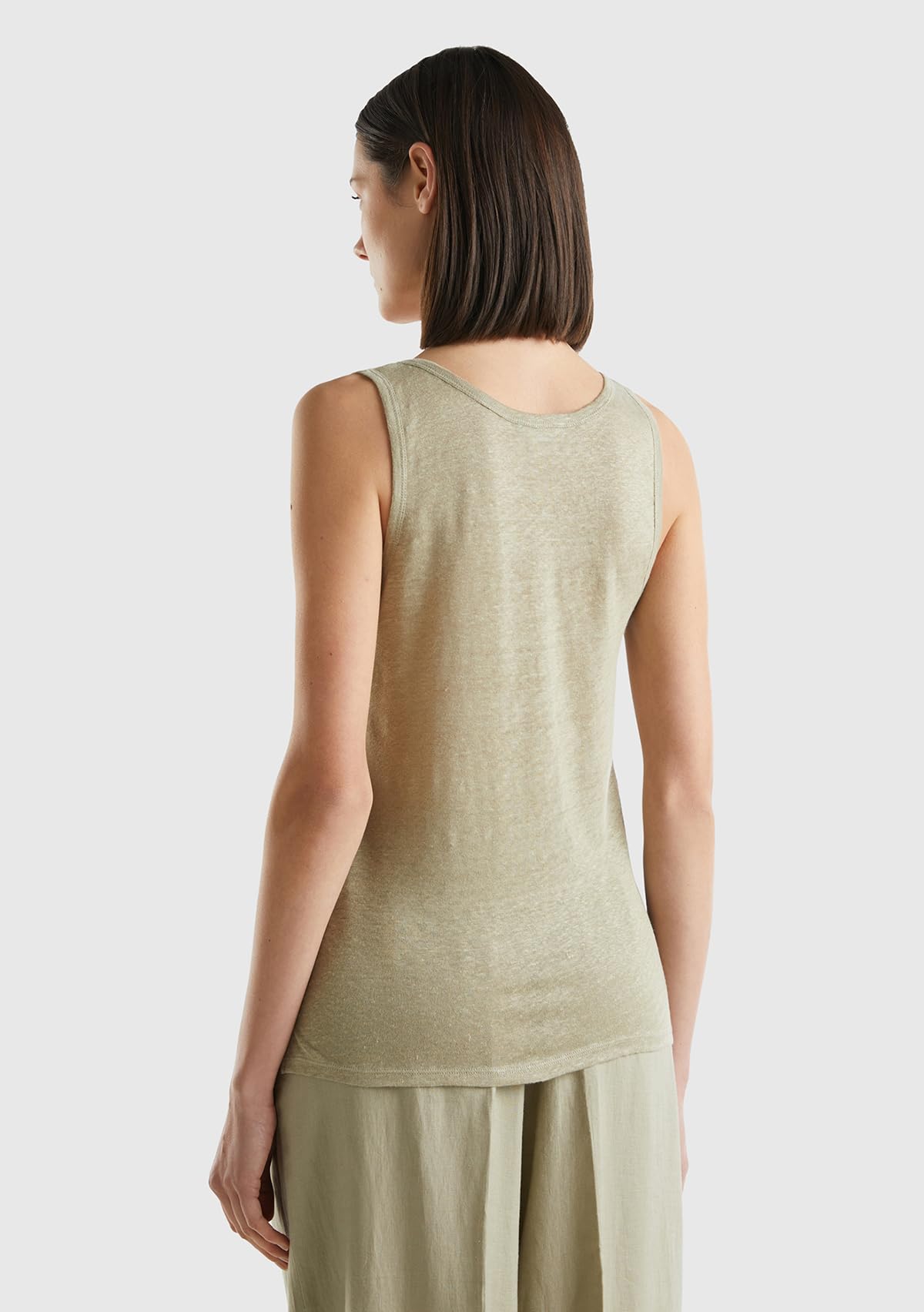 Benetton canottiera donna lino regular nero spacchi fondo