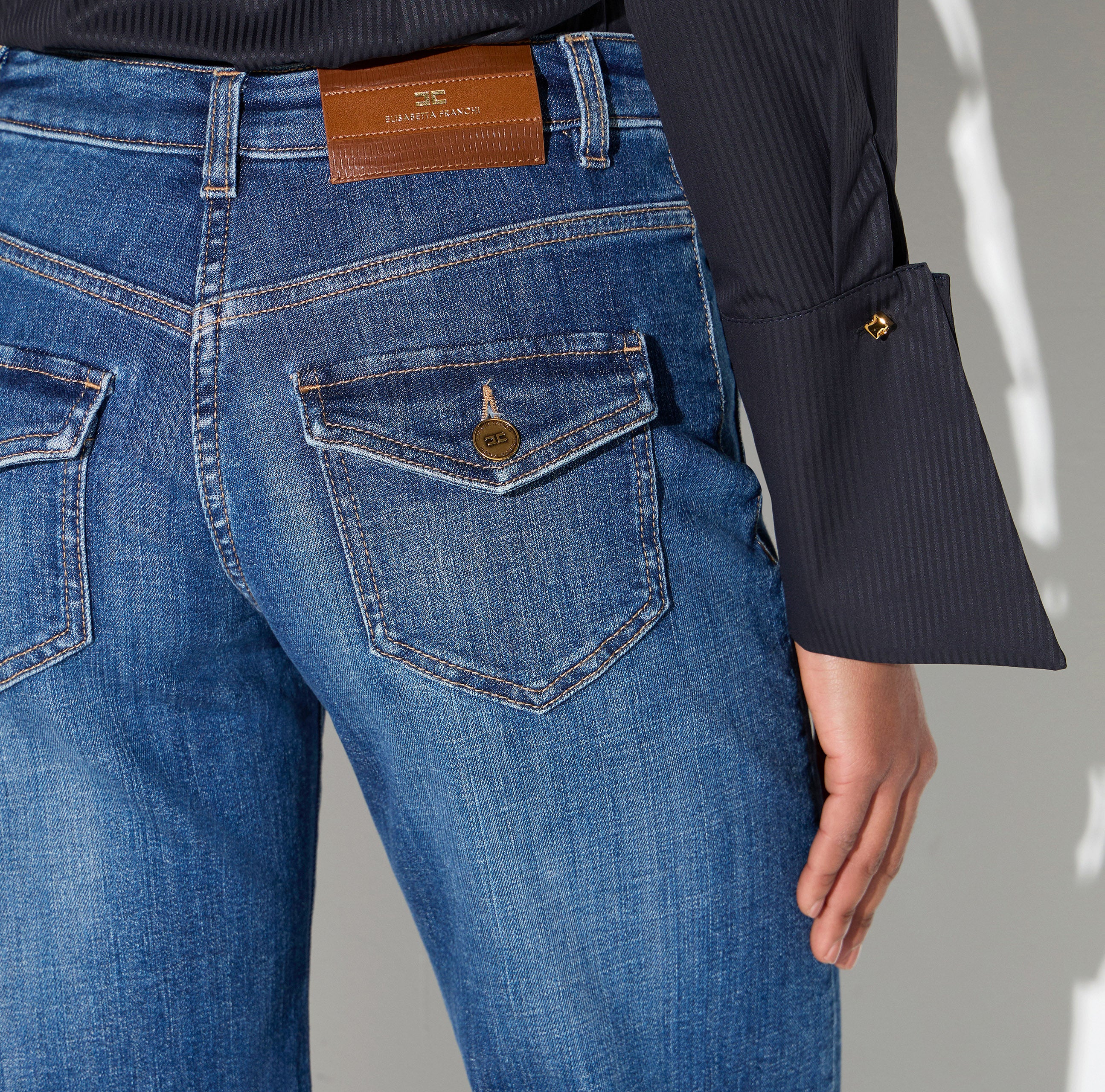 Elisabetta Franchi PJ18N66E2 Jeans Zampa Blue Vintage