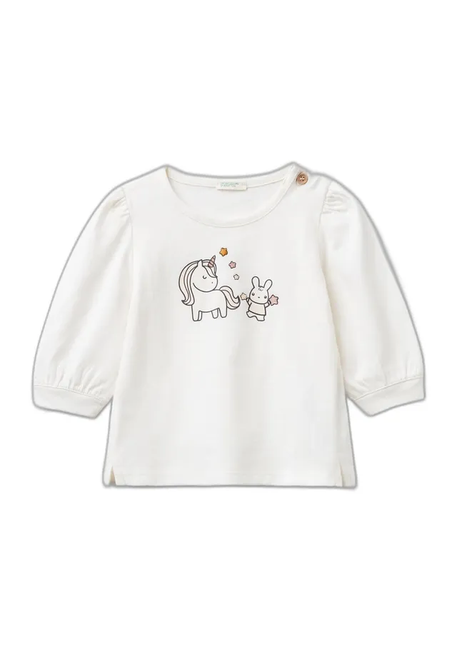 Benetton 3I1XA1048 T-Shirt Bimba 50 Manica Lunga Ricamo