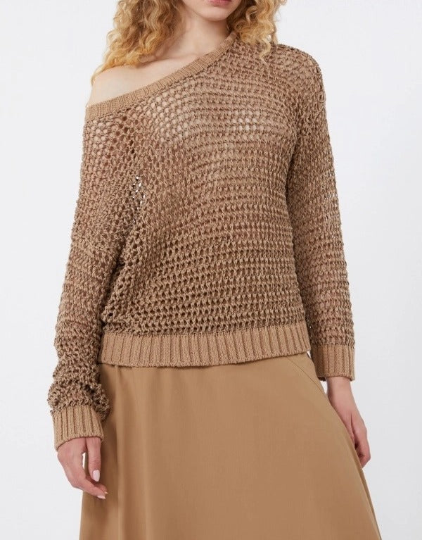 Max Mara Onirica WKDONIRICA Maglia Cuoio Rete Lino Donna
