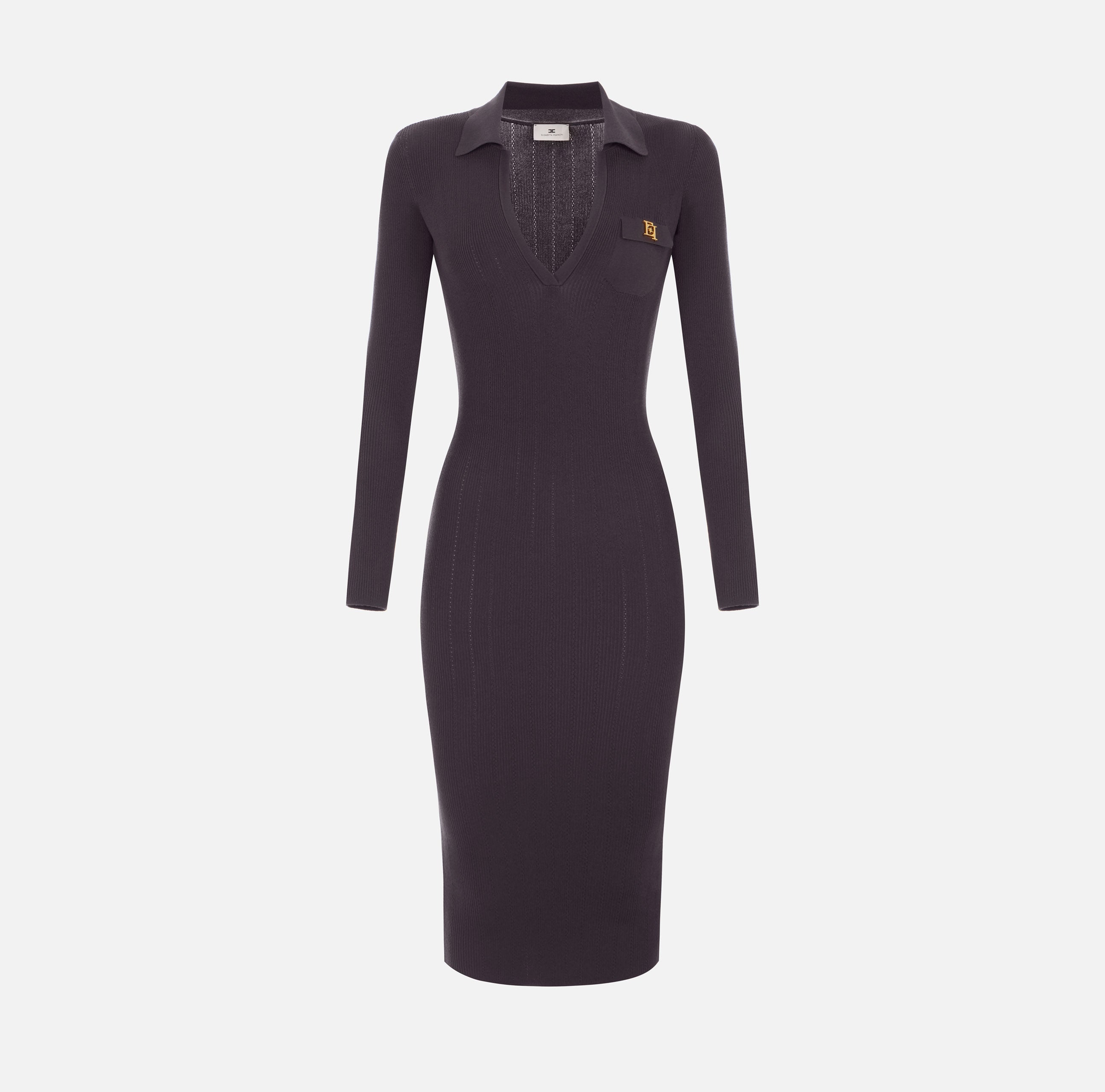 Elisabetta Franchi AM08B66E2 Abito Midi Marrone Maglia