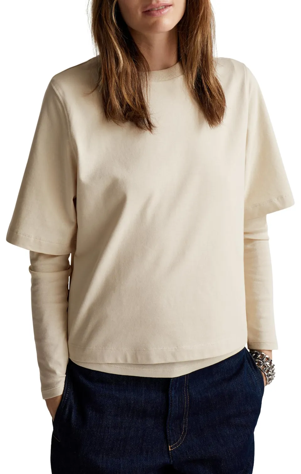 Benetton 3BL0E17G5 T-Shirt Donna Beige XS Boxy