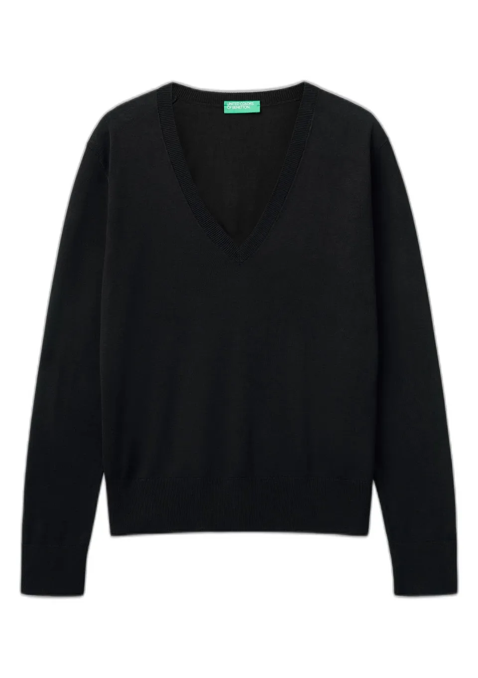 Benetton 1zred402l Maglione Donna Scollo V Nero