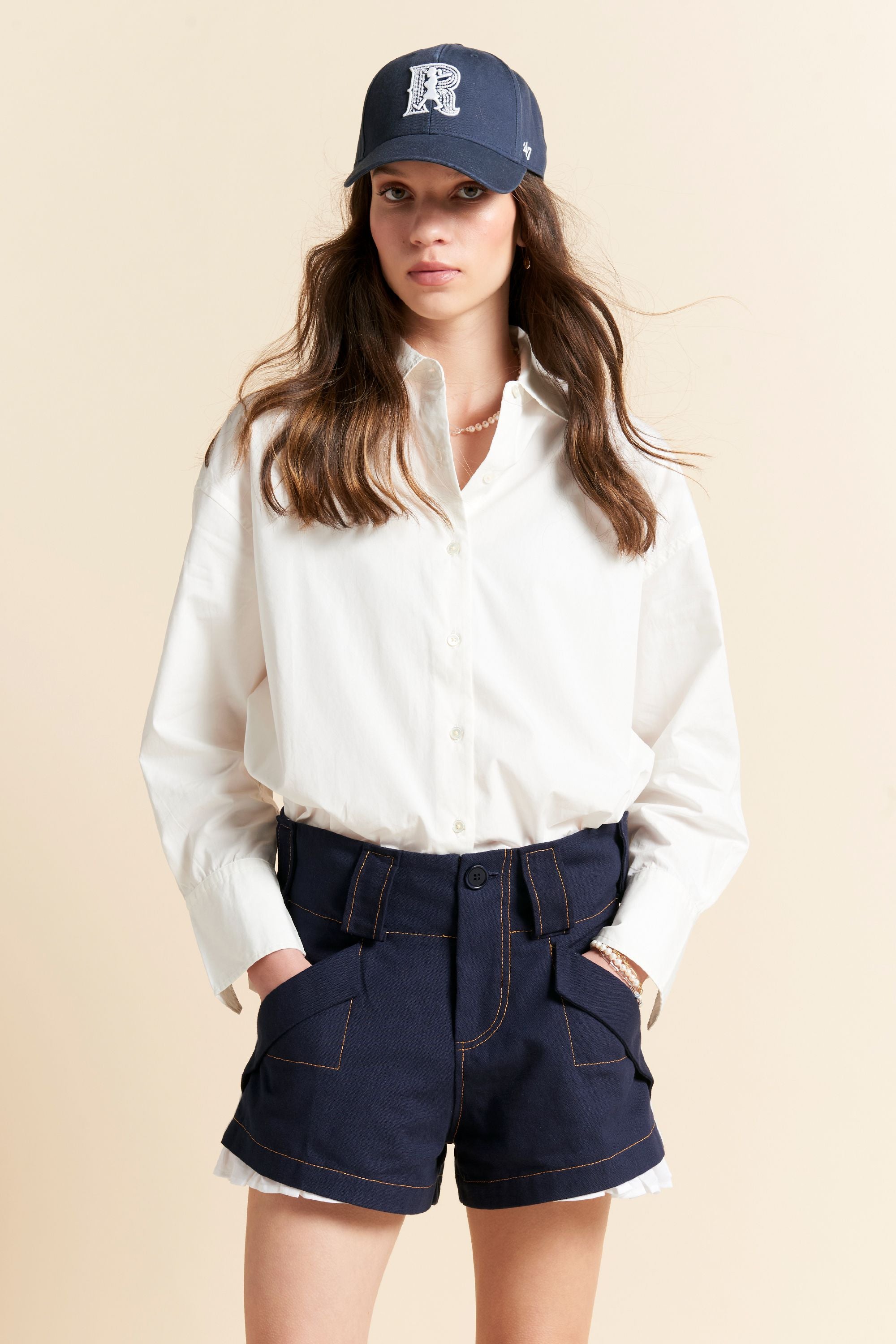 Karen Walker Harbour shorts cotone bio Navy
