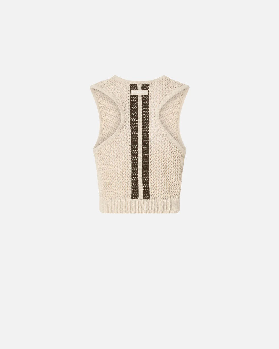 Pinko 106837 A3B4 top grigio ostrica rete cropped