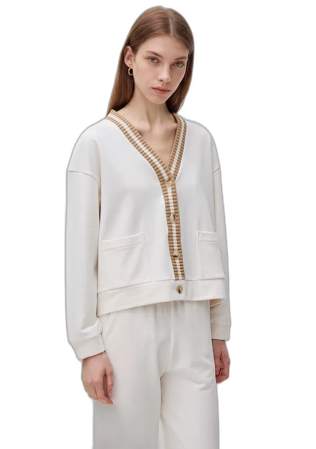Benetton 3PTPD6006 Cardigan Felpa Donna Bianco XS Tasche