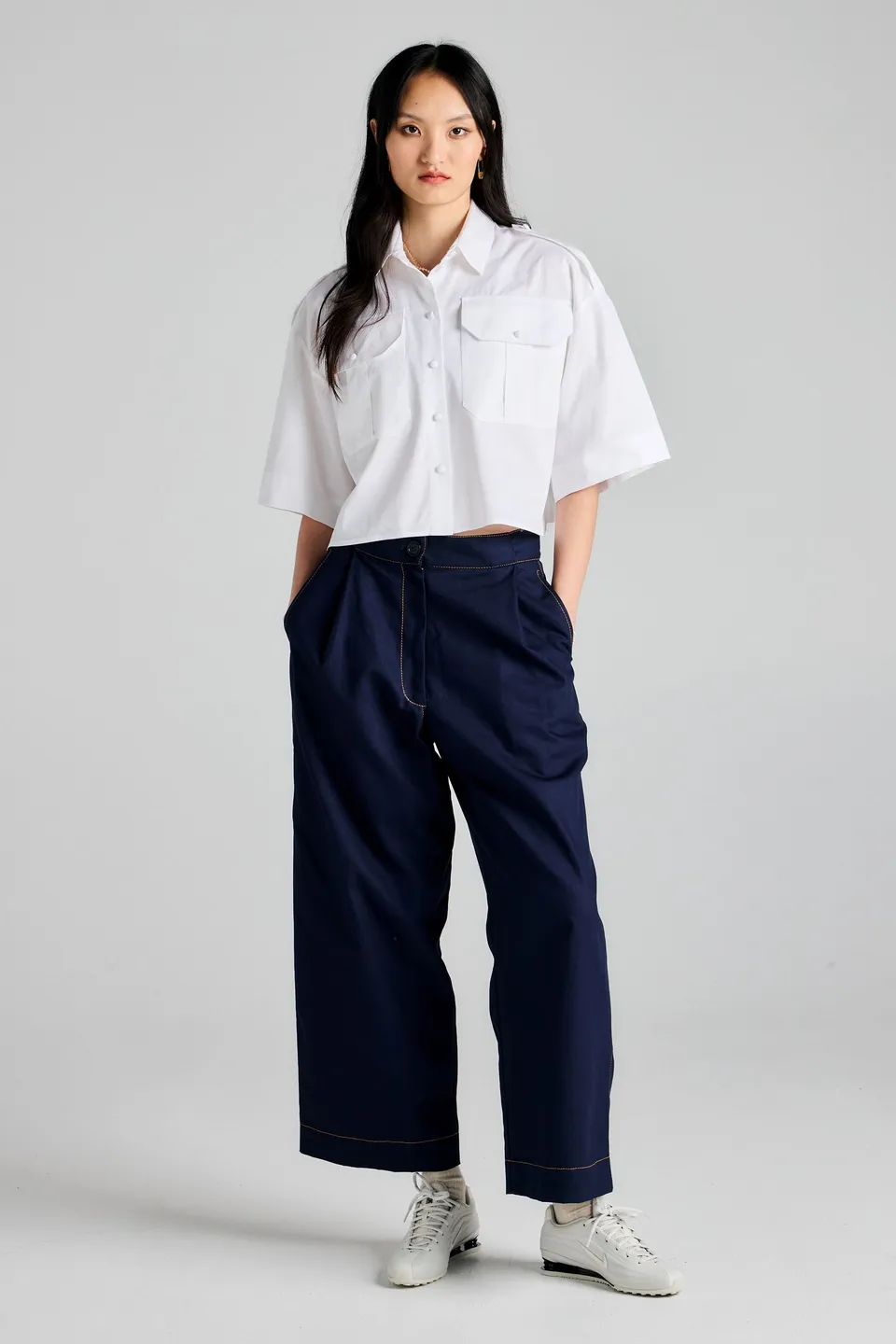 Karen Walker Avante Pantaloni cotone bio blu navy