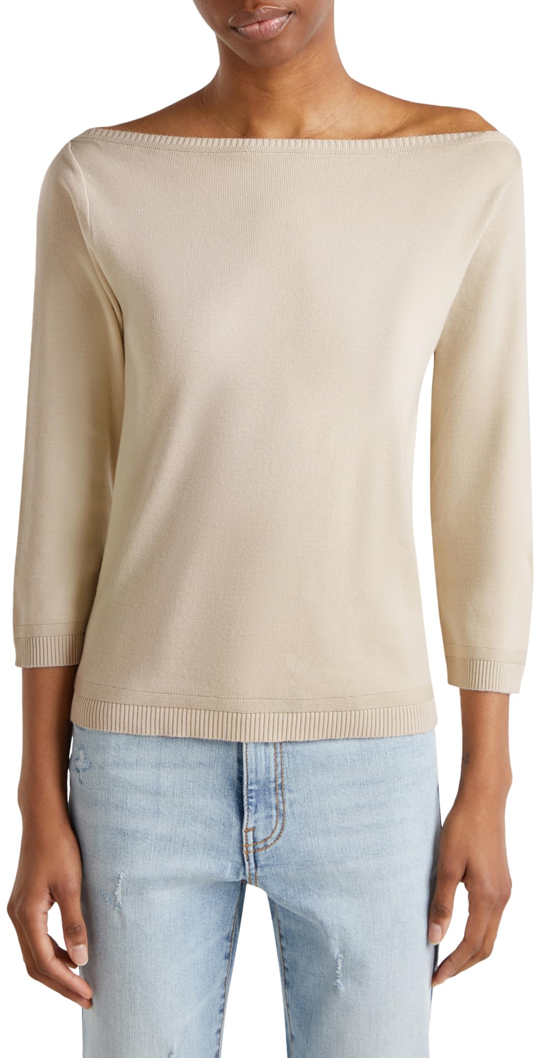 Benetton 1091d1m09 maglione donna azzurro cotone barchetta