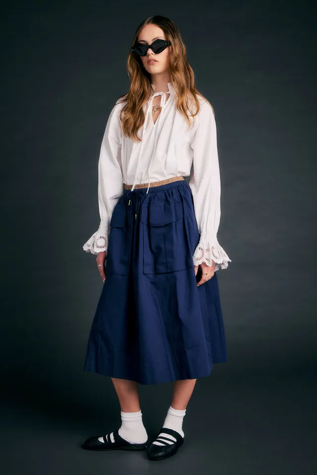 Karen Walker League Skirt gonna midi cotone navy US4/UK8