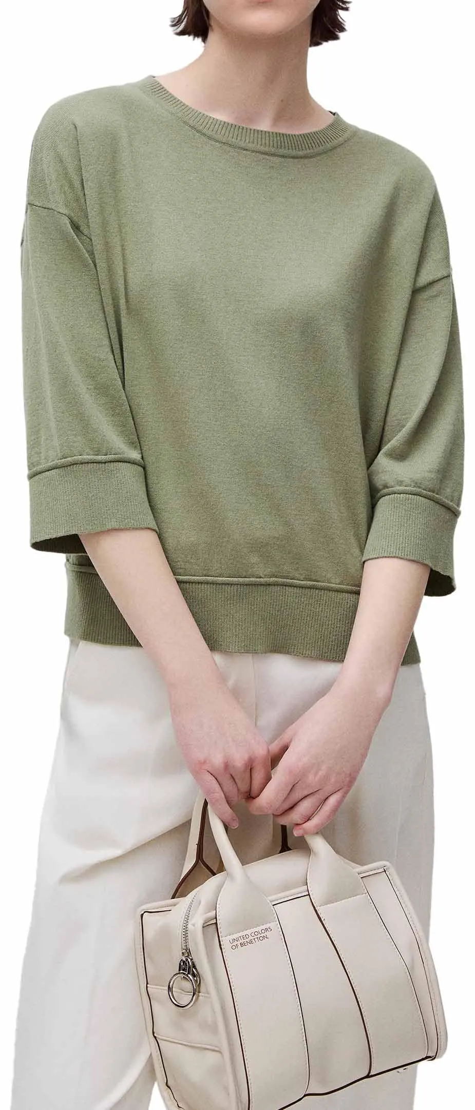 Benetton Maglieria Maglione Boxy Girocollo Spalla Scesa 3/4