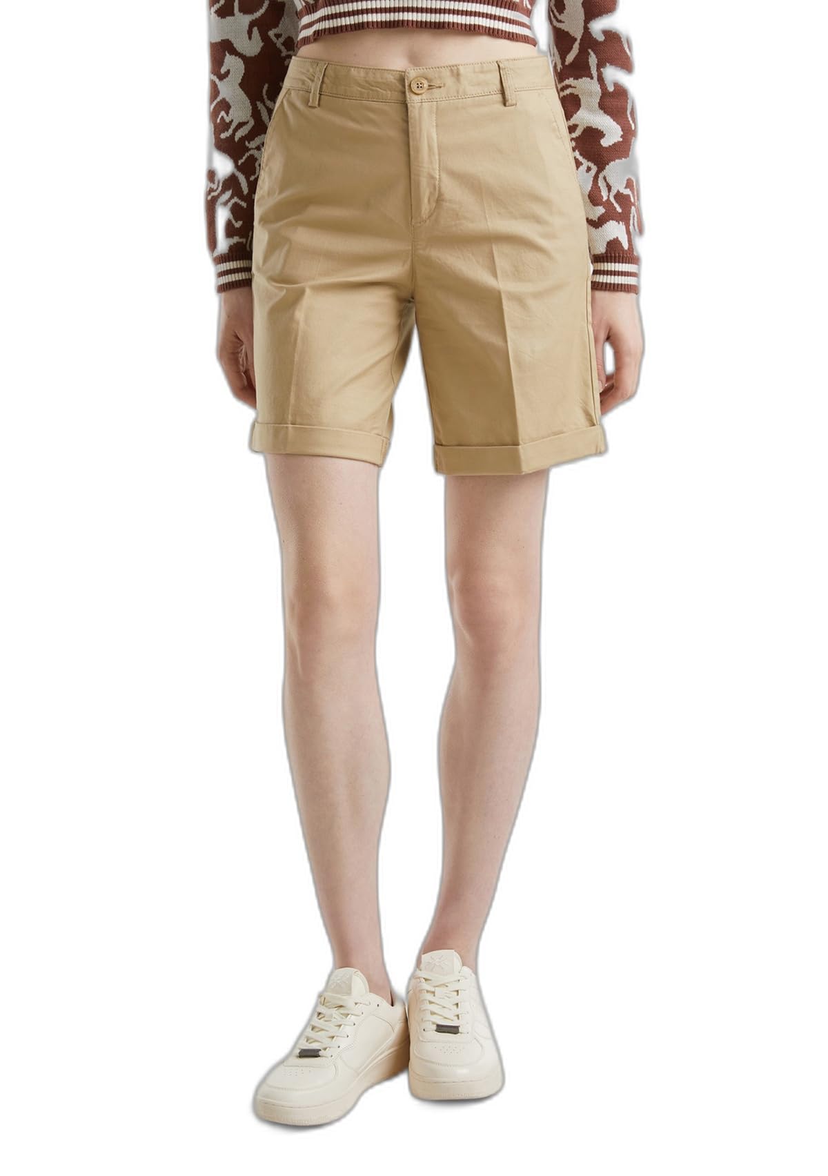 Benetton Pantaloni Bermuda Donna Cotone Stretch