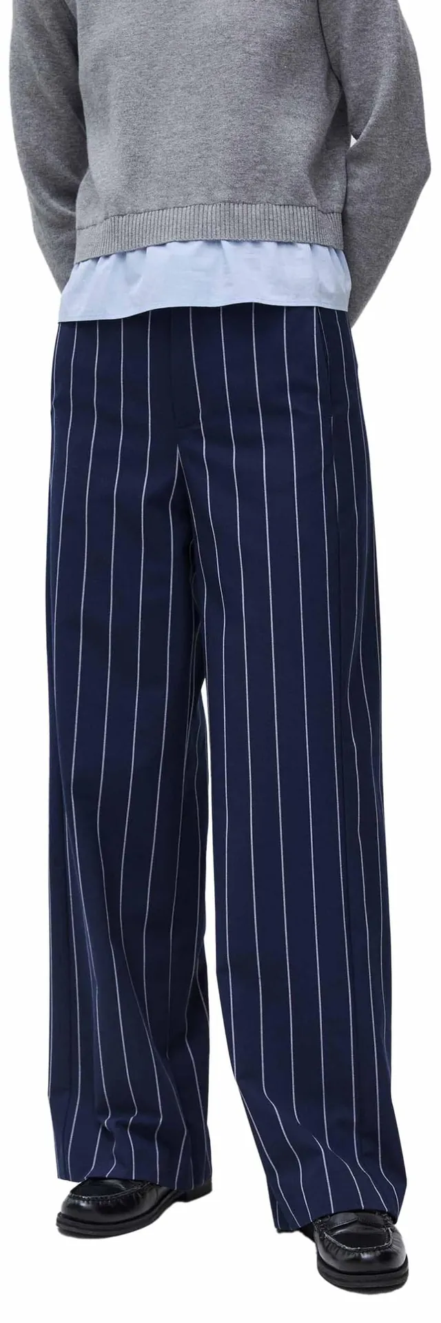 Benetton Pantaloni Gessati Donna 38 Gamba Larga
