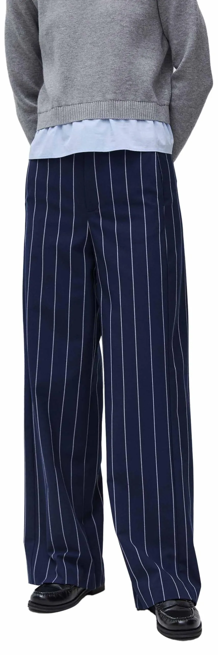 Benetton Pantaloni Gessati Donna 38 Gamba Larga