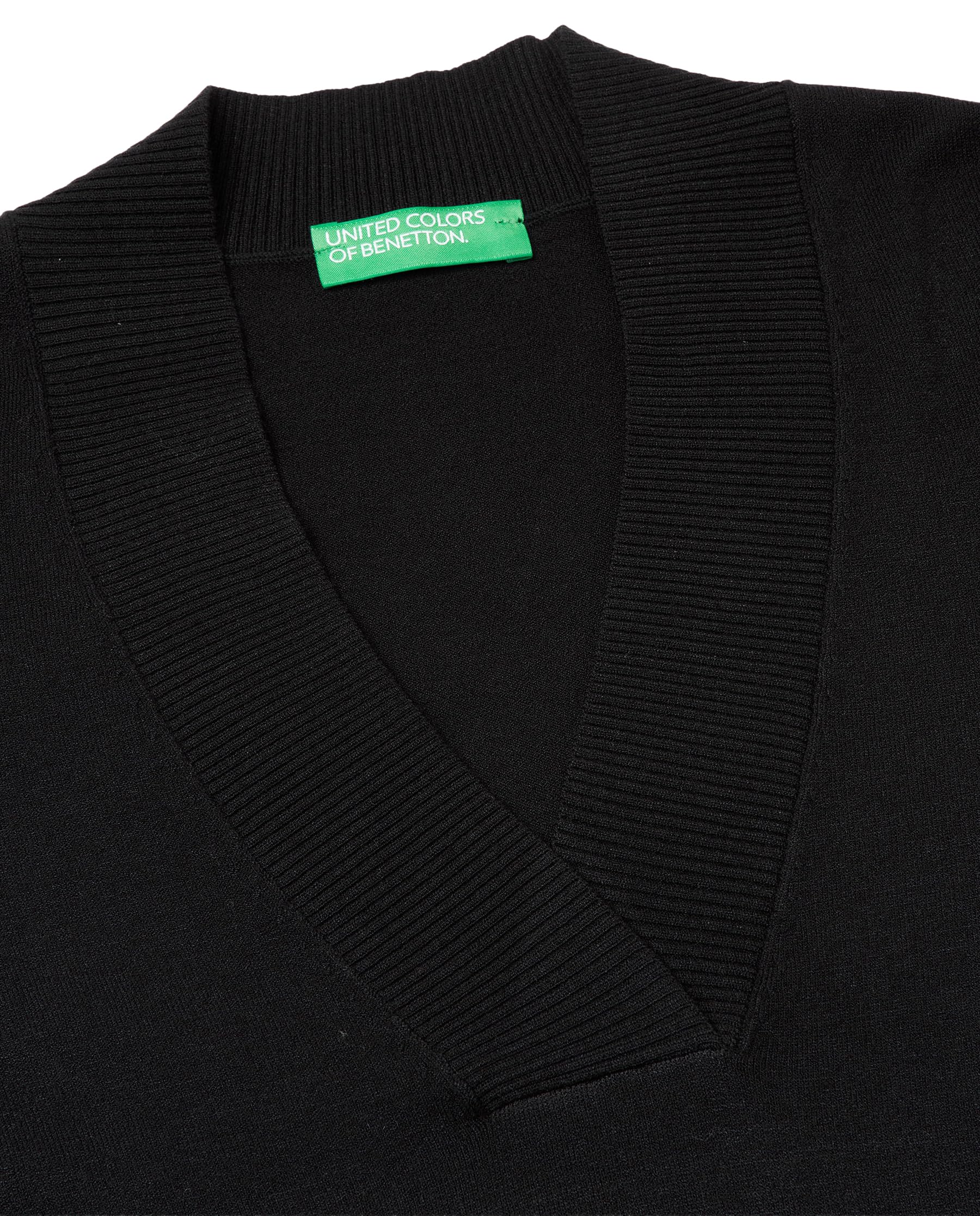 Benetton Maglieria 1w2ad4034 maglia scollo V nera viscosa
