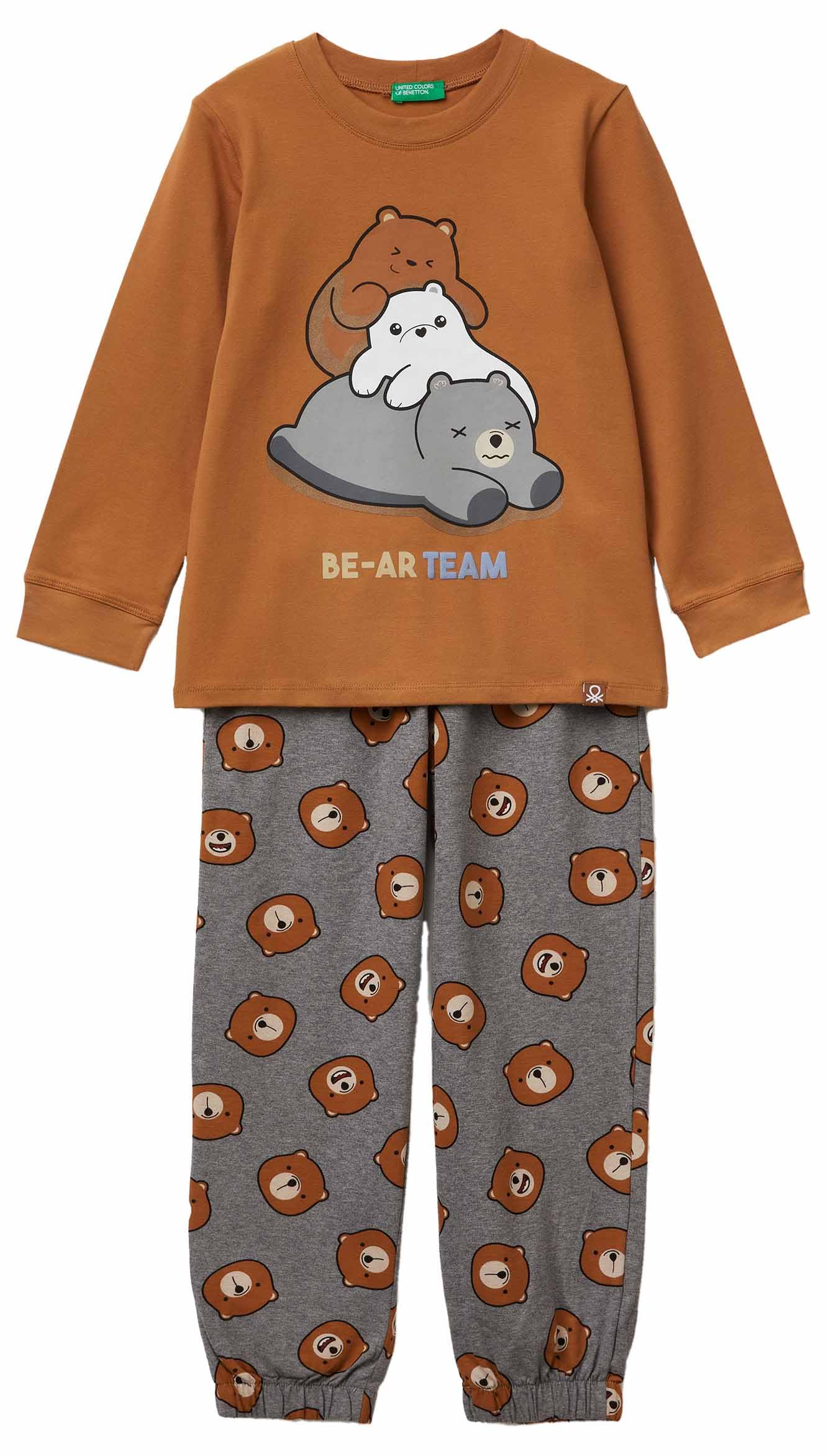 Benetton 3dke0p09g Set Pigiama Bambino Cotone Orso Taglia 90