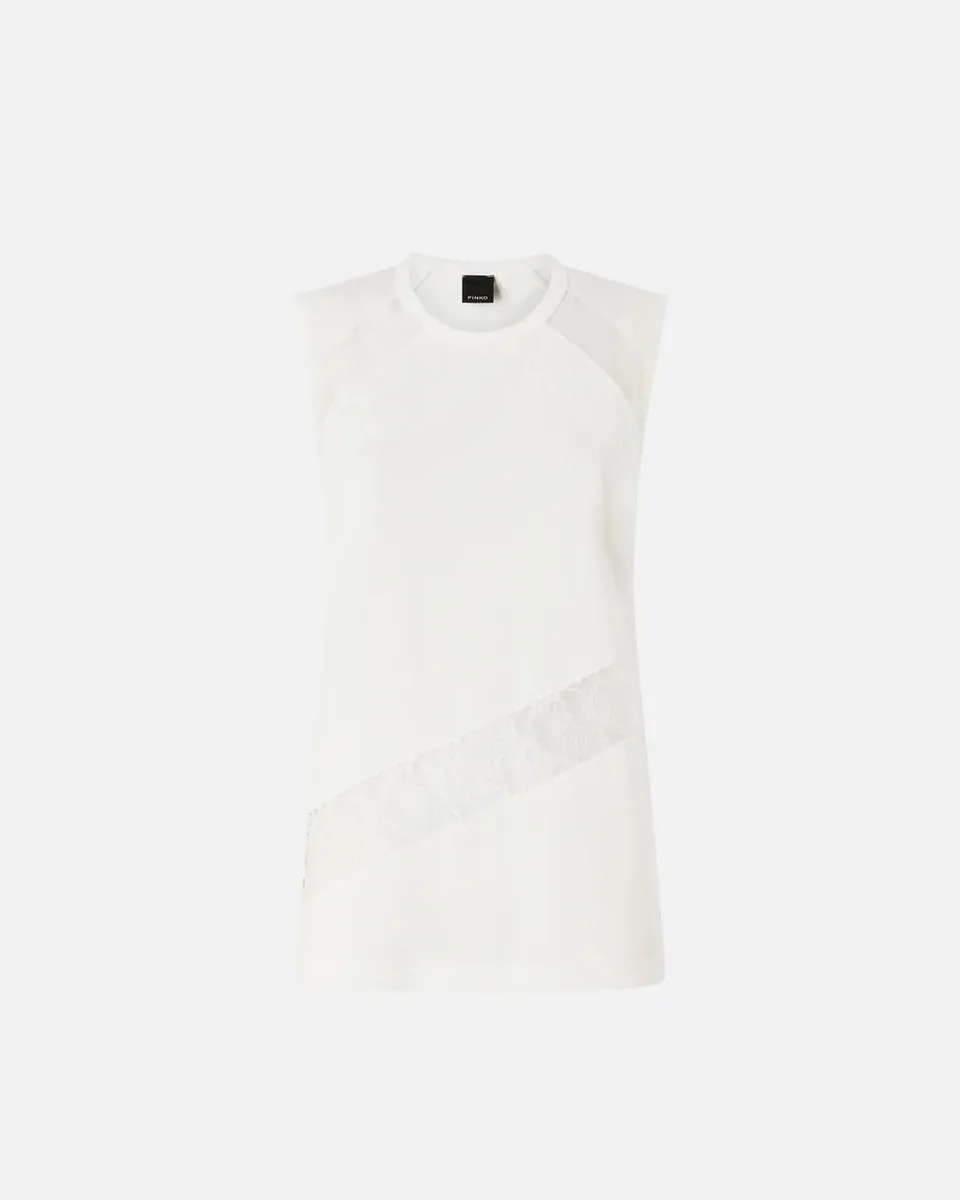 Pinko 106291 A335 Top Cotone Bianco Pizzo Floreale