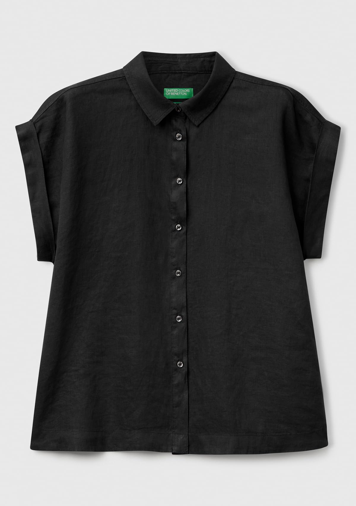 Benetton 5bmldq06v camicetta donna lino boxy Nero