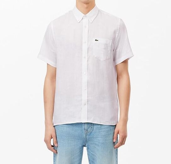 Lacoste CH5699 Camicia Lino Bianca Maniche Corte